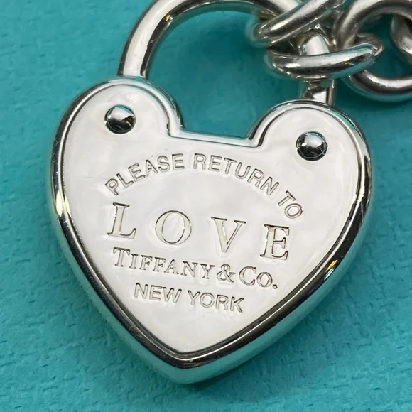 NWT Return to Tiffany love lock on oval link necklace silver 16” 50 grams - Picture 2 of 7